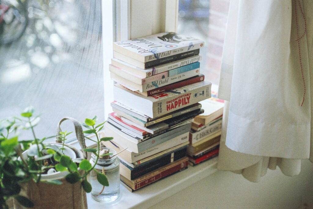 books on windowsill; how time flies